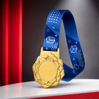 144 Pieces Award Medal with Blue Ribbon, Metallic Finish, 8 x 7 cm
