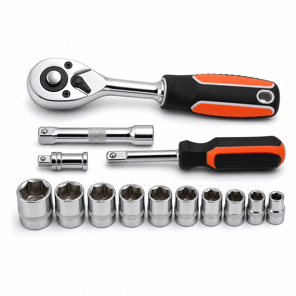 60 Pieces 1/2 Inch Drive Socket Wrench Set with Reversible Ratchet Handle, Extension Bar, Driver Handle and Assorted Sockets, 12 Piece