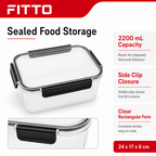 72 Pieces Food Storage Containers, Leak-Proof Sealed Design, 2200 mL, Clear Rectangular Container with Side Clips, 24 x 17 x 8 cm