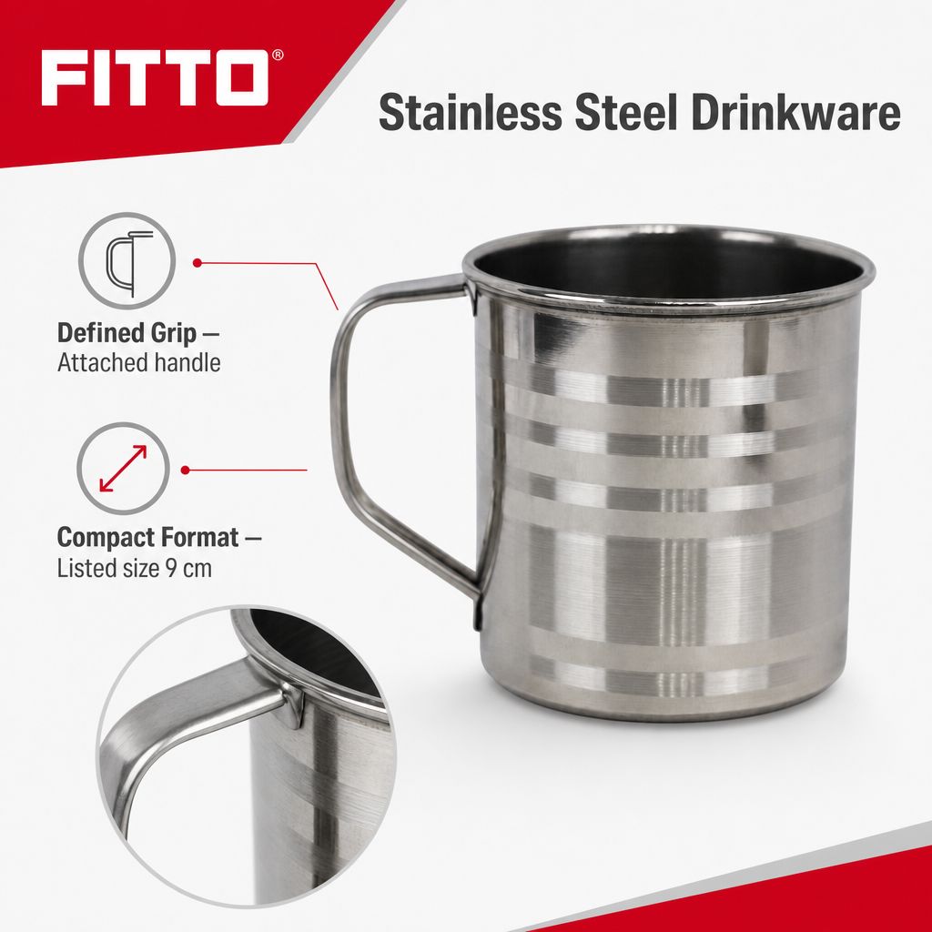 120 Pieces Stainless Steel Water Mug with Handle, Silver, 9 cm