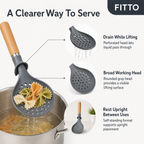 96 Pieces Self-Standing Skimmer with Wooden Handle, Perforated Kitchen Utensil, Gray Head, 31 cm