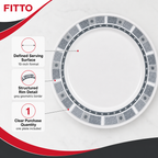 120 Pieces Dinner Plate, 10 Inch, Grey With Geometric Border, Round Tablewares For Meal Serving