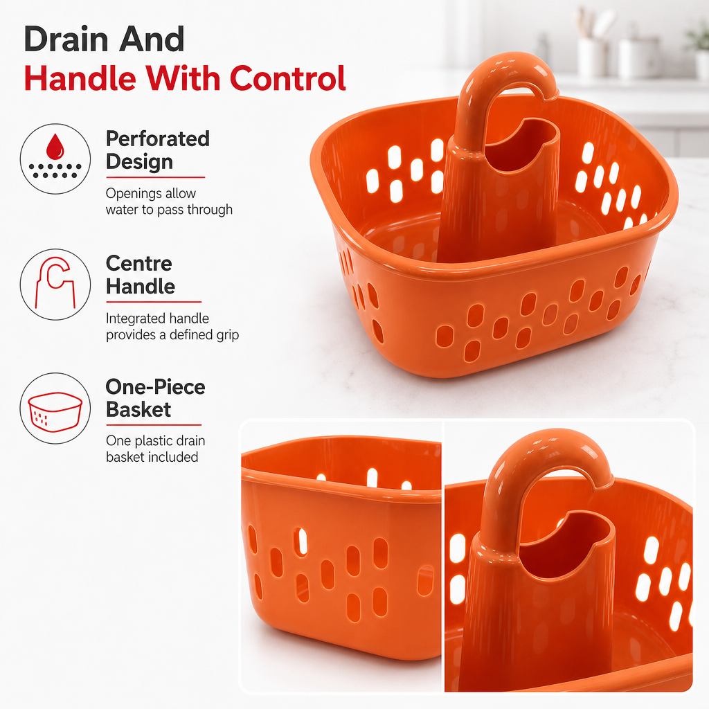 120 Pieces Kitchen Drain Basket Plastic Strainer with Centre Handle, Rounded Rectangular Design, Orange or White, 1 Piece