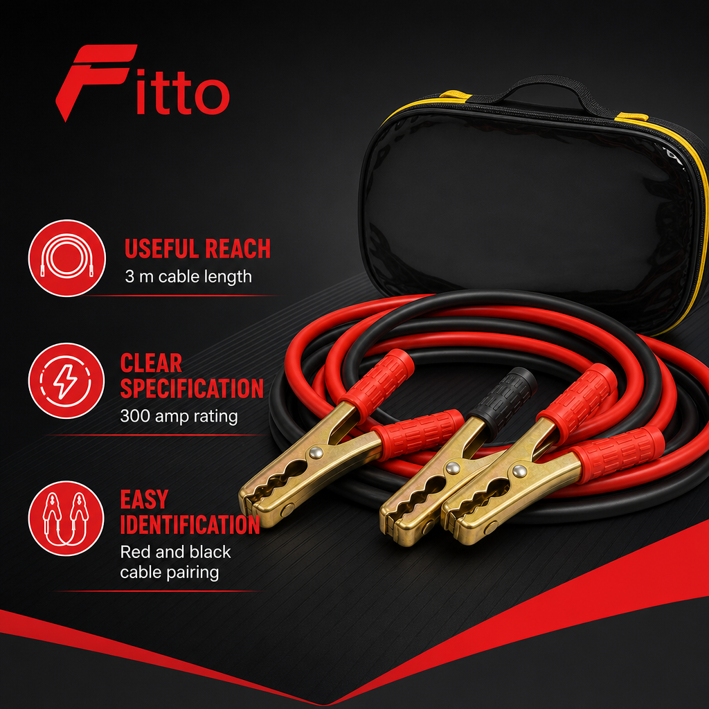 48 Pieces Heavy-Duty Booster Cables, 300 Amp, 3 m, Red and Black Vehicle Battery Cable Set
