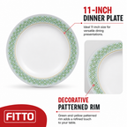 96 Pieces Melamine Dinner Plate, 11 Inch Round Tablewares, White with Green and Yellow Pattern