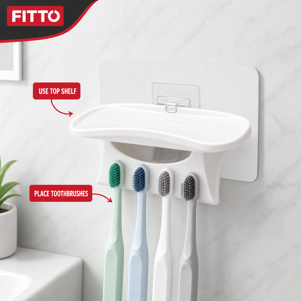 144 Pieces White Adhesive Wall-Mounted Toothbrush Holder with Storage Shelf, 1 Piece