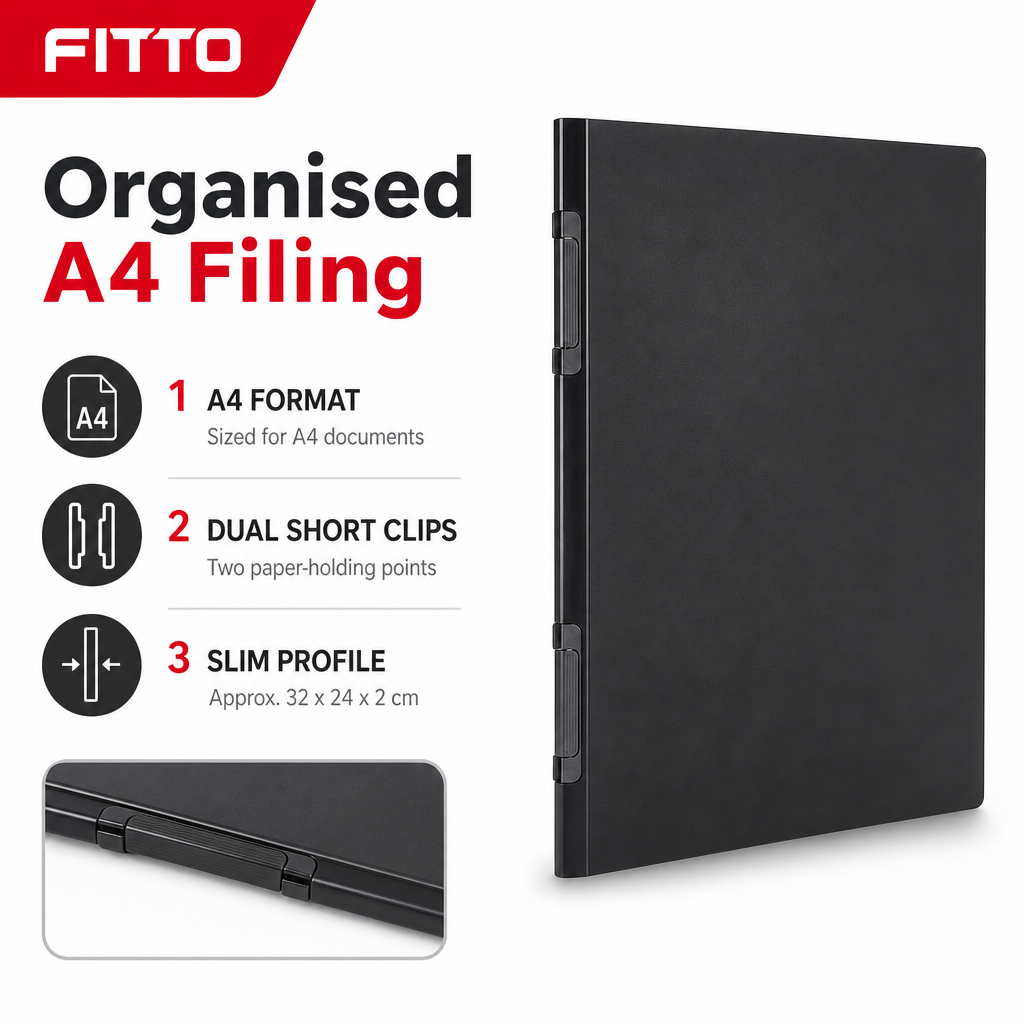 144 Pieces A4 Clip File Black, Dual Short Strong Clip Document Folder, 1 Piece