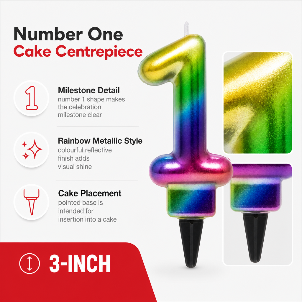 240 Pieces Rainbow Metallic Number 1 Cake Candle, 3 in, 1 Piece