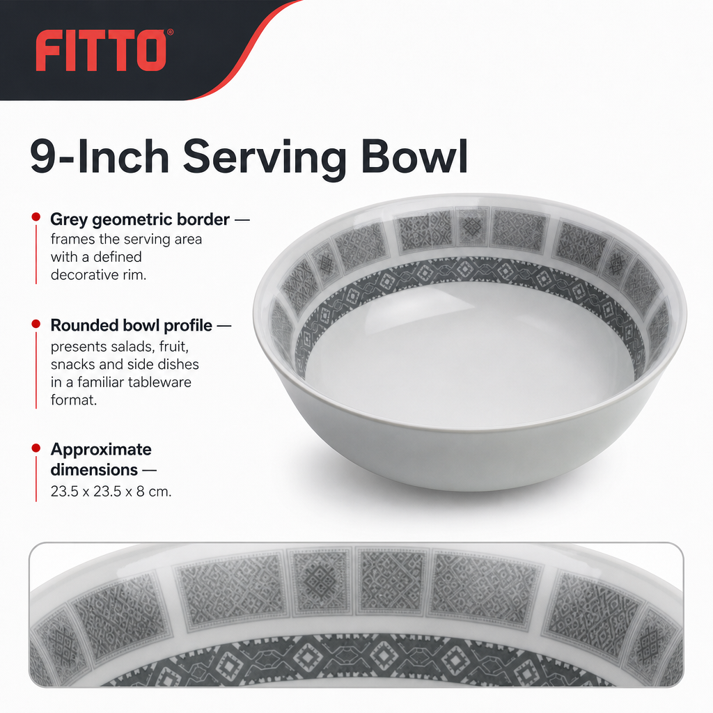 96 Pieces Melamine Salad Bowl, 9 Inch, Grey Geometric Border
