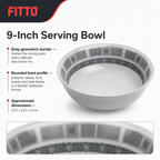 96 Pieces Melamine Salad Bowl, 9 Inch, Grey Geometric Border