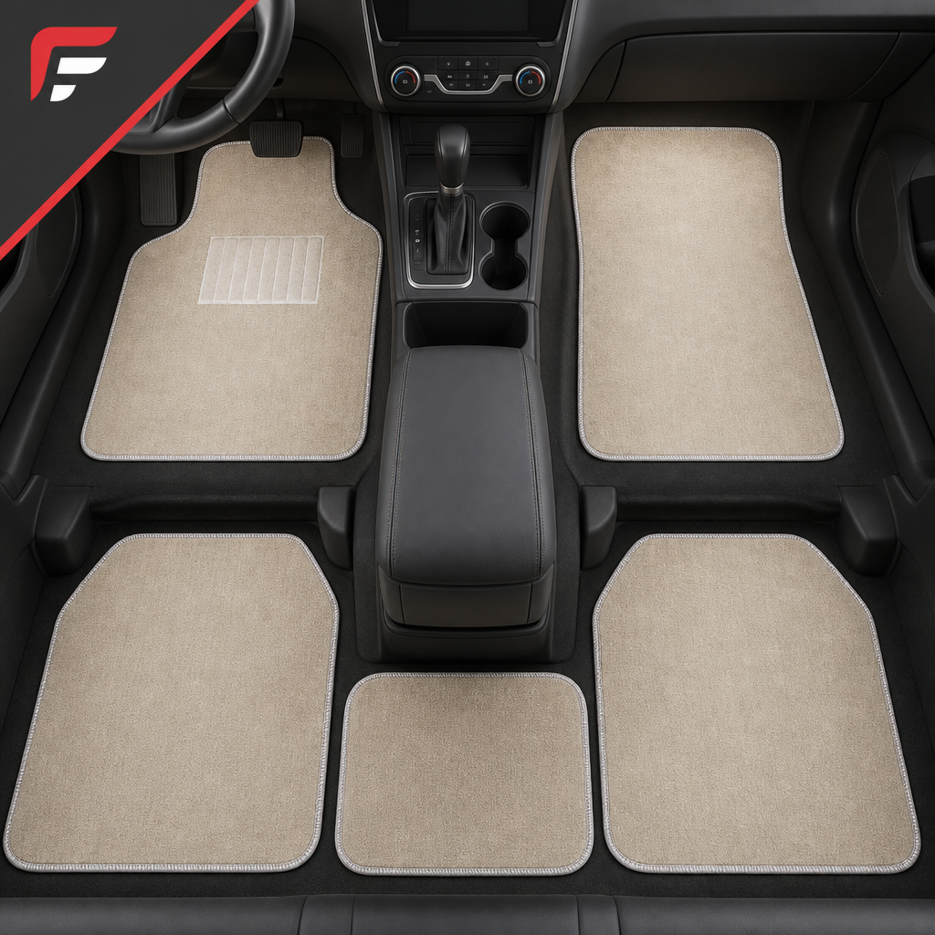 60 Pieces Carpet Universal Car Floor Mat Set, Beige, 5-Piece