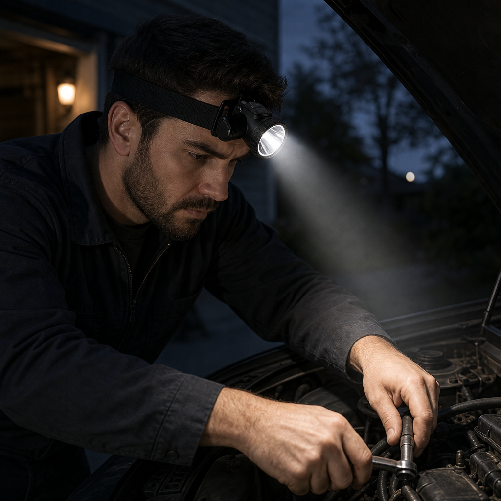 96 Pieces Black Rechargeable LED Headlamp with Charging Cable, 3 W, 1 Piece