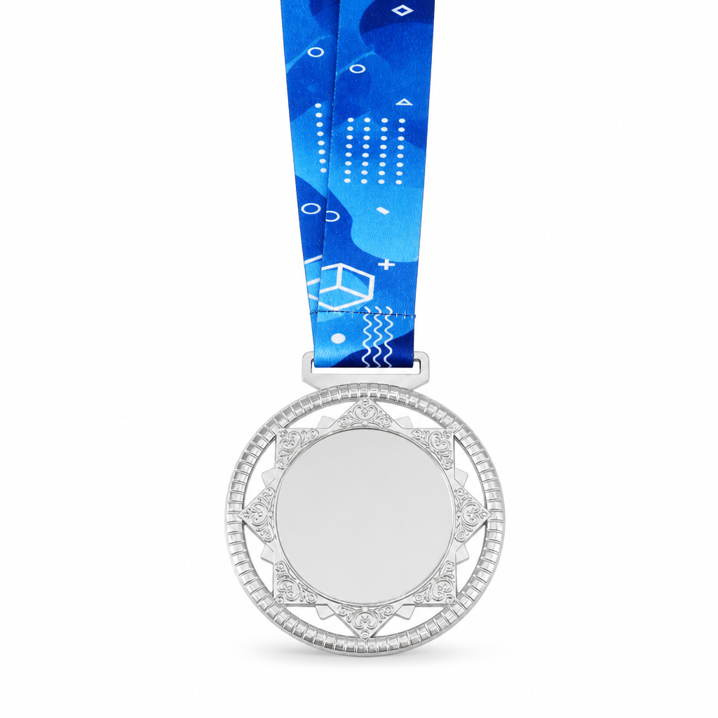 144 Pieces Star Frame Sports Medal with Blue Ribbon, Silver, 10 x 8 x 1 cm