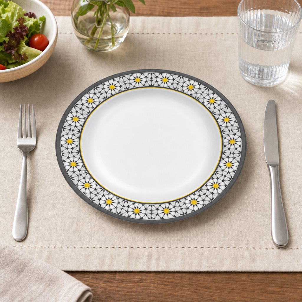 120 Pieces Melamine Dinner Plate, 10 Inch, White With Floral Border Pattern