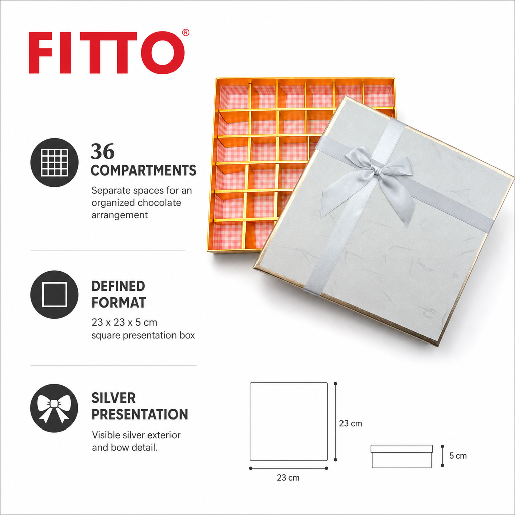 96 Pieces Silver Chocolate Box with 36 Compartments, 23 x 23 x 5 cm, 1 Piece