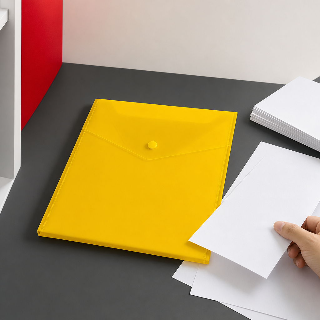 240 Pieces A4 Plastic Button Document Folder Yellow 1 Piece for Office and School Paperwork