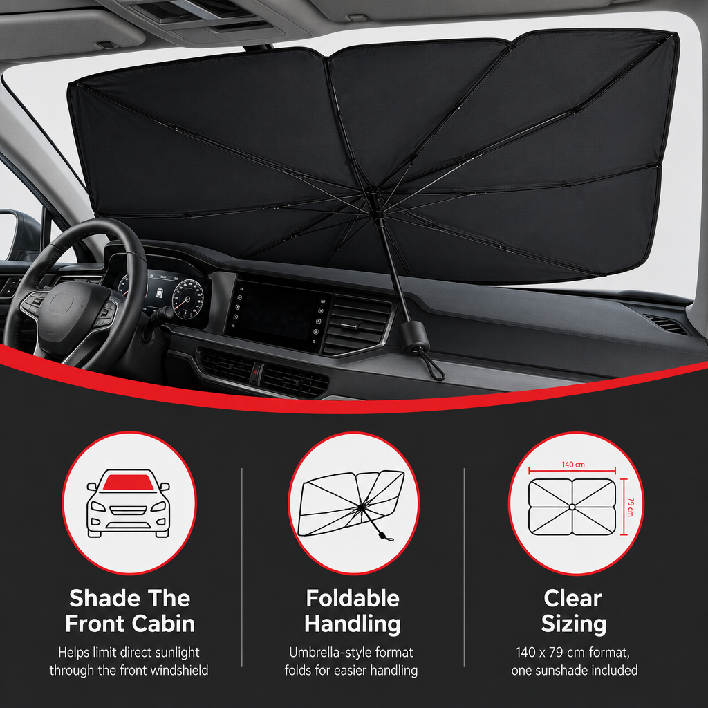 96 Pieces Foldable Car Windshield Sunshades Umbrella, 140 x 79 cm, Black