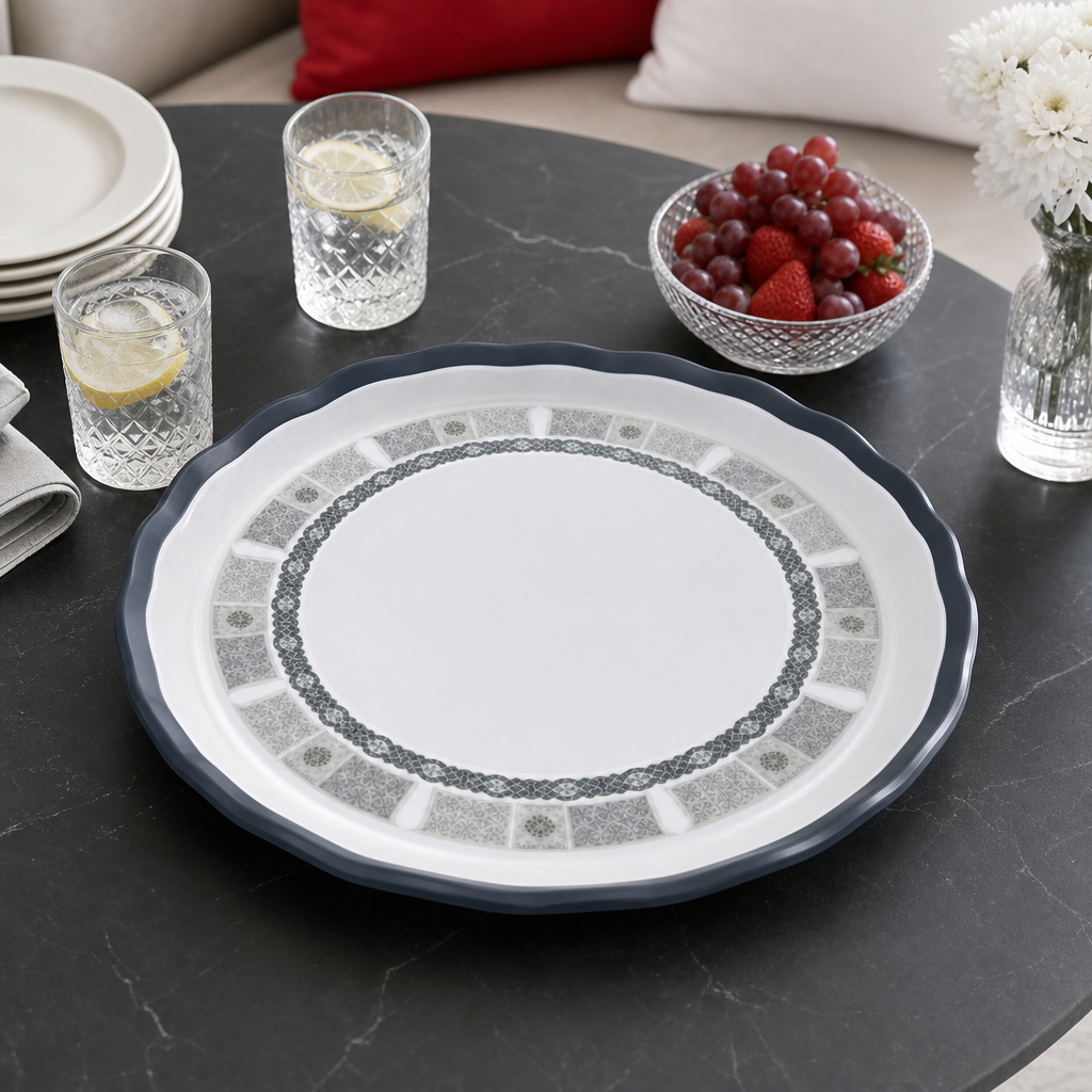 72 Pieces Melamine Round Wavy Serving Trays, 50 cm