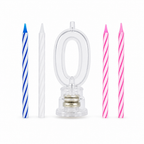 144 Pieces LED Happy Birthday Number 0 Cake Candle Set with 4 Candles, 9 cm