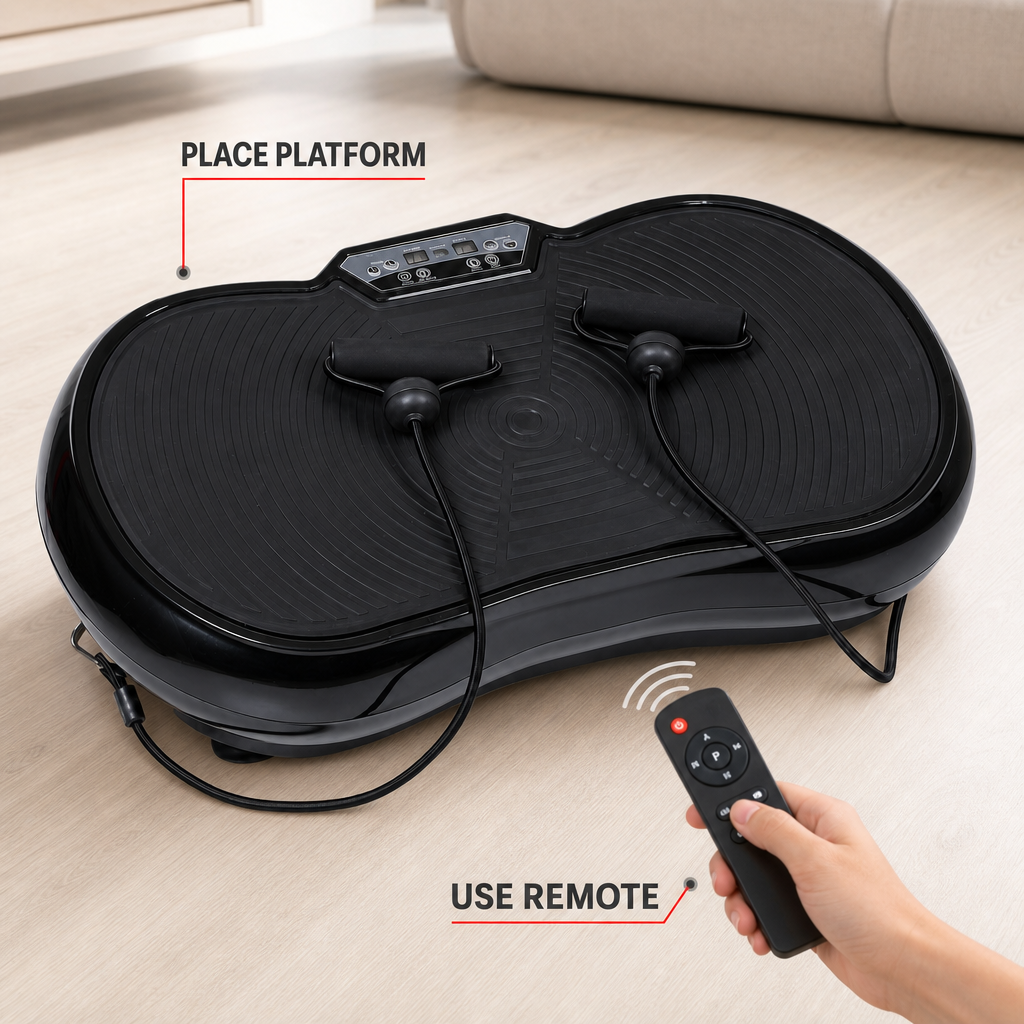 48 Pieces Large Vibration Exercise Platforms with Resistance Bands and Remote, Plastic Housing, Black