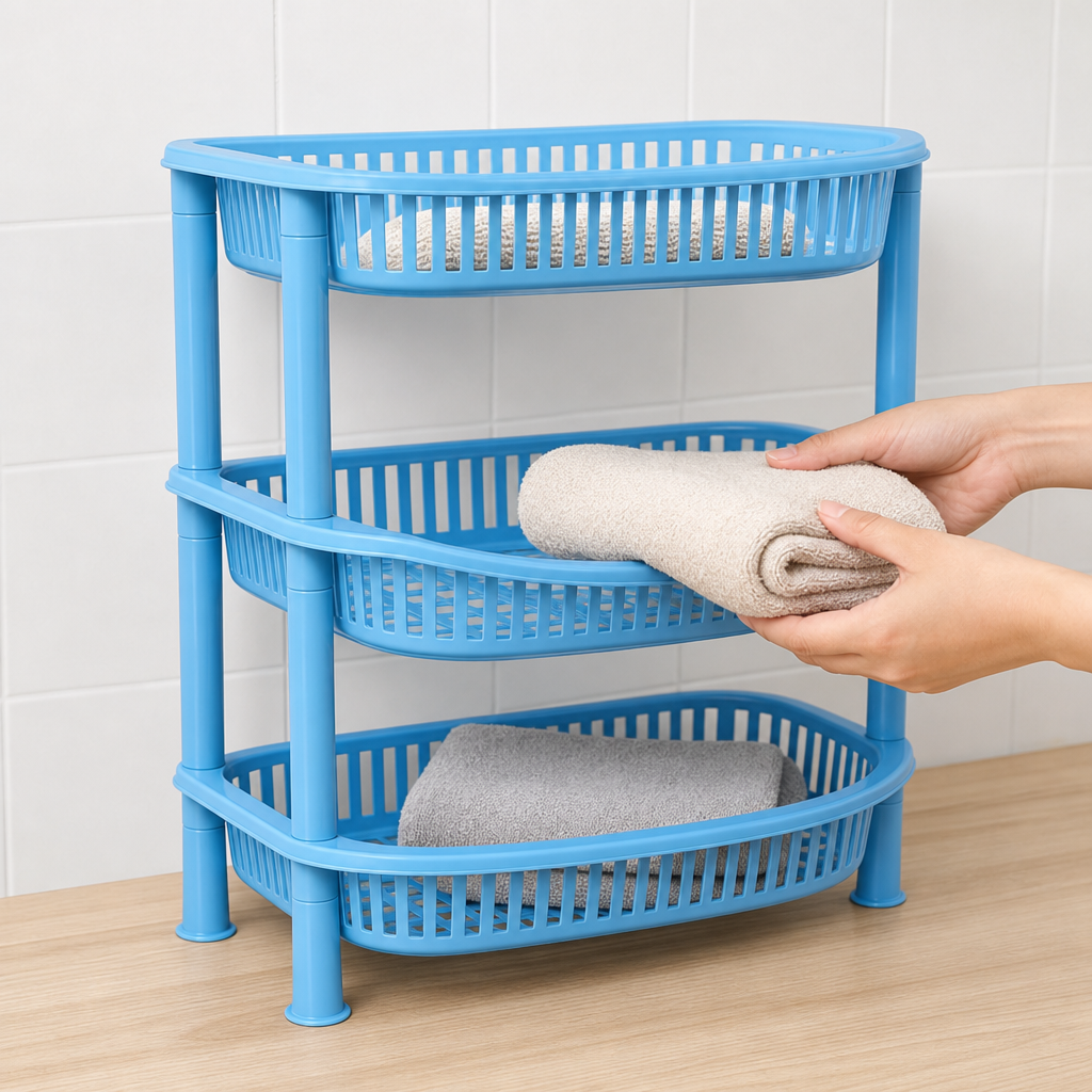 72 Pieces 3-Tier Plastic Storage Basket Rack, Blue, 40 x 30 x 18 cm