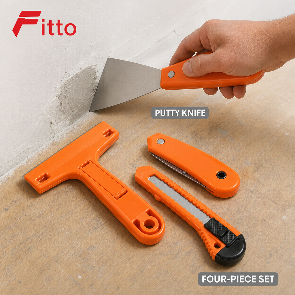 96 Pieces 4-Piece Hand Tool Set with Utility Scraper, Precision Utility Knife, Putty Knife and Folding Cutter, Orange