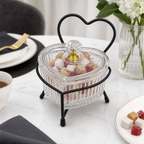 72 Pieces Clear Heart-Shaped Glass Candy and Snack Bowl with Lid and Black Metal Stand