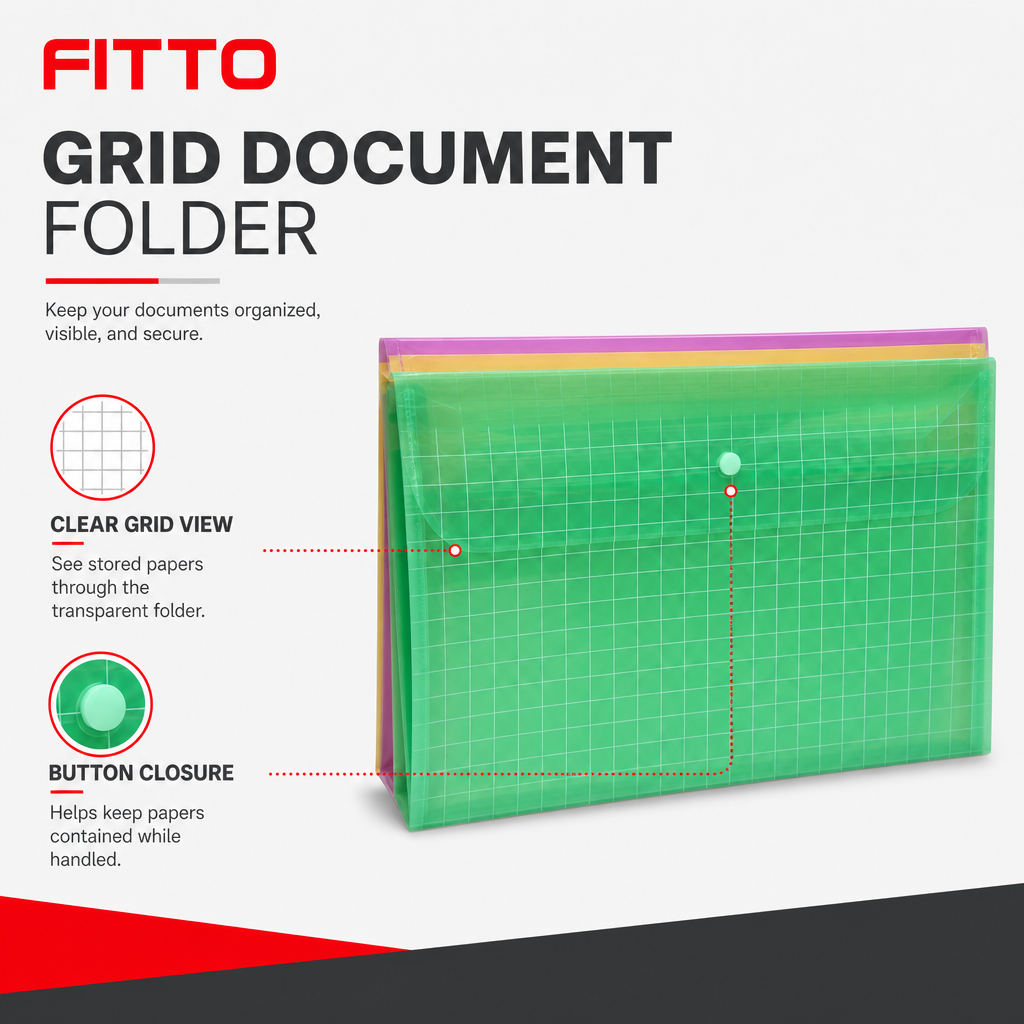 240 Pieces Clear Grid Button Document Folder Assorted Colour 1 Piece 33 x 24 x 1 cm