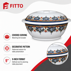 96 Pieces Melamine Serving Bowl with Lid, Decorative Pattern, 9 Inch Covered Tablewares