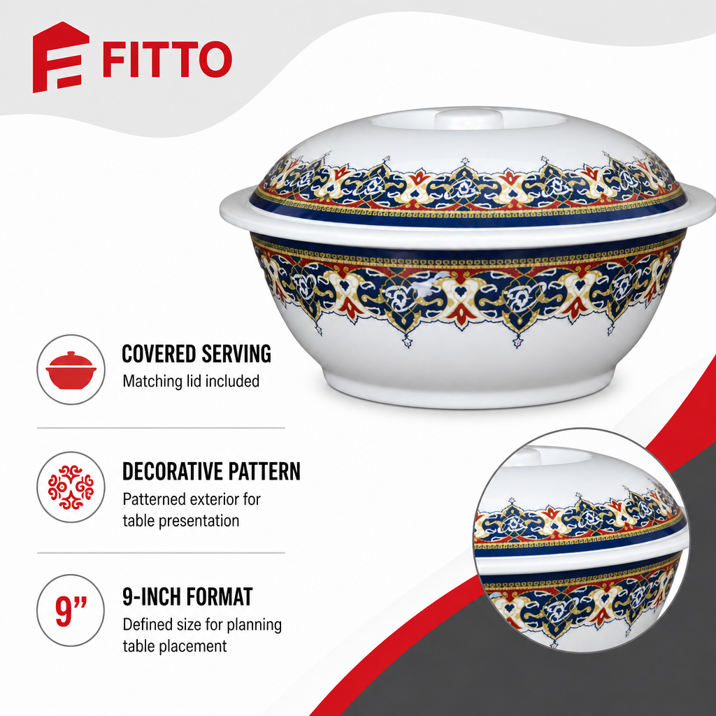 96 Pieces Melamine Serving Bowl with Lid, Decorative Pattern, 9 Inch Covered Tablewares