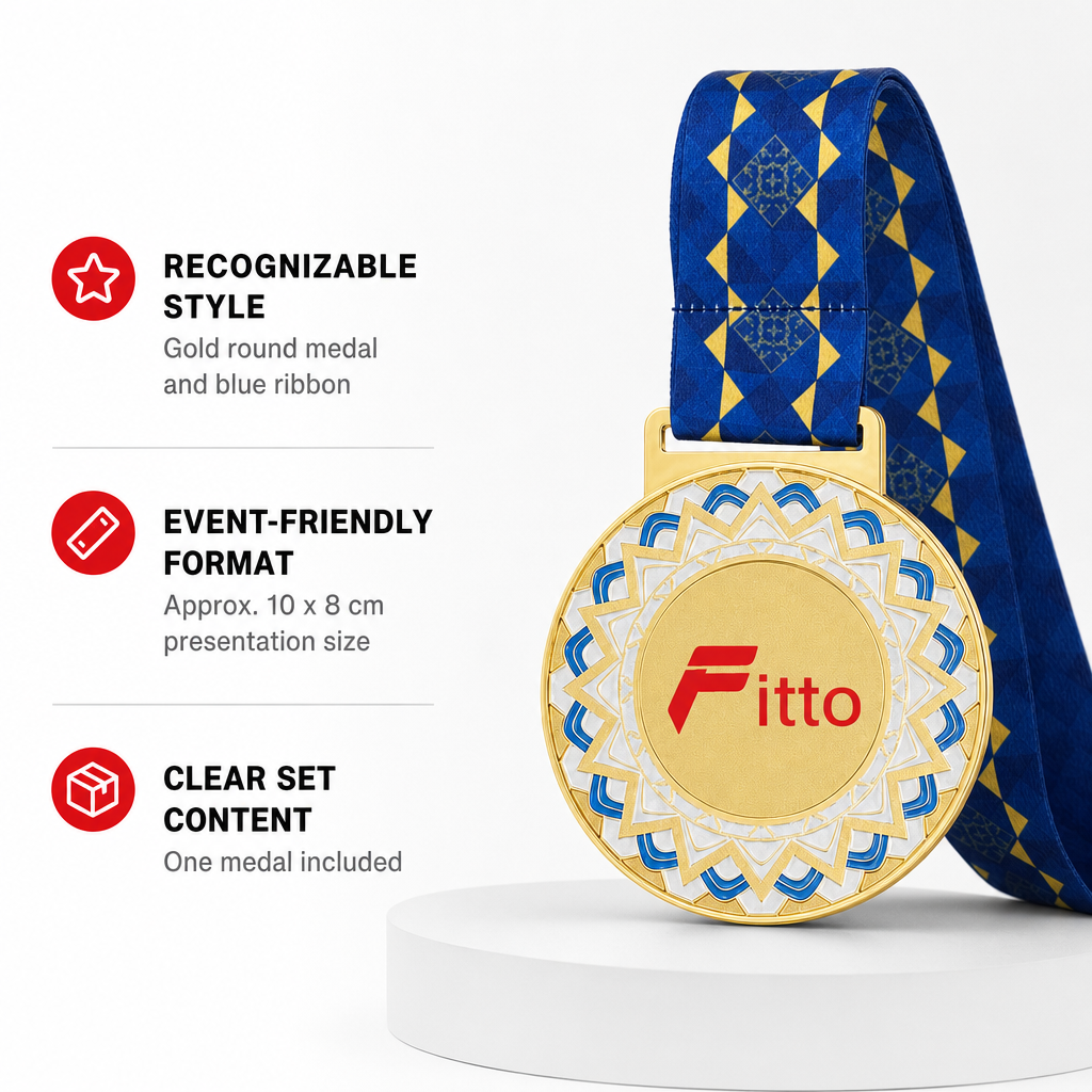 120 Pieces Decorative Sports Medal with Blue Ribbon, Gold, 10 x 8 cm