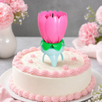 120 Pieces Pink Flower Music Cake Candle, Opening Floral Design, 1 Piece