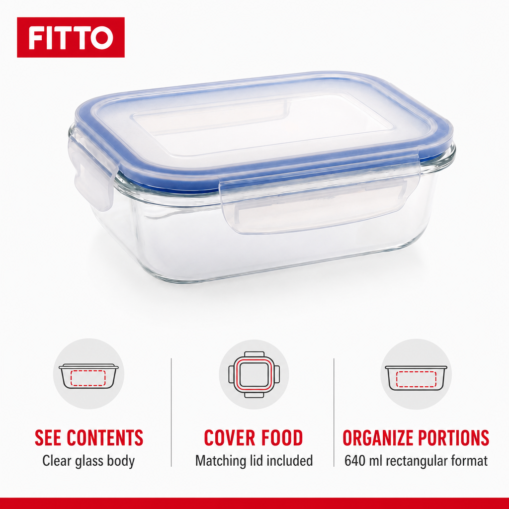 96 Pieces Rectangular Borosilicate Glass Food Container with PP Lid, 640 ml