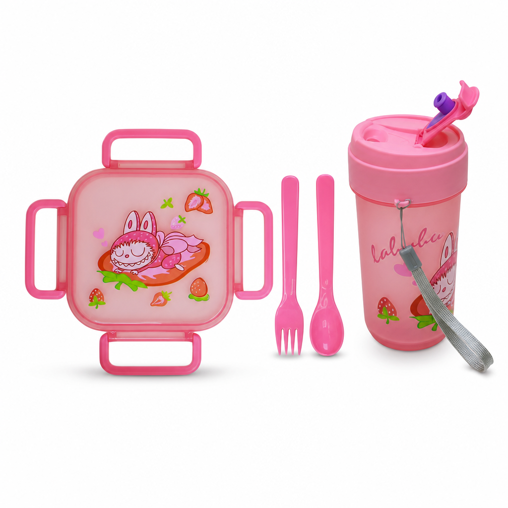 96 Pieces Lunch Box Set with 500 ml Bottle and Cutlery, Assorted Colour Square Plastic Food Container Set
