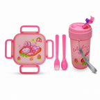 96 Pieces Lunch Box Set with 500 ml Bottle and Cutlery, Assorted Colour Square Plastic Food Container Set