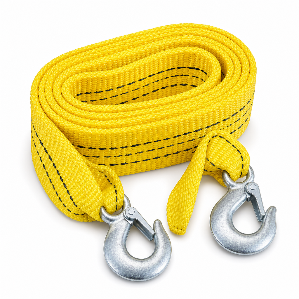 96 Pieces 5 Ton Nylon Car Tow Ropes with Two Safety Hooks, Yellow, 1 Piece
