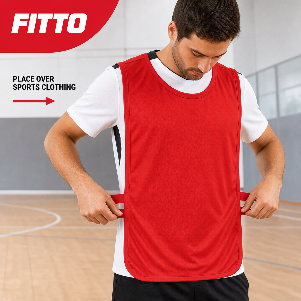 48 Pieces Sports Training Bibs, Lightweight Fabric with Side Straps, Standard Size, Red, 12-Piece Pack