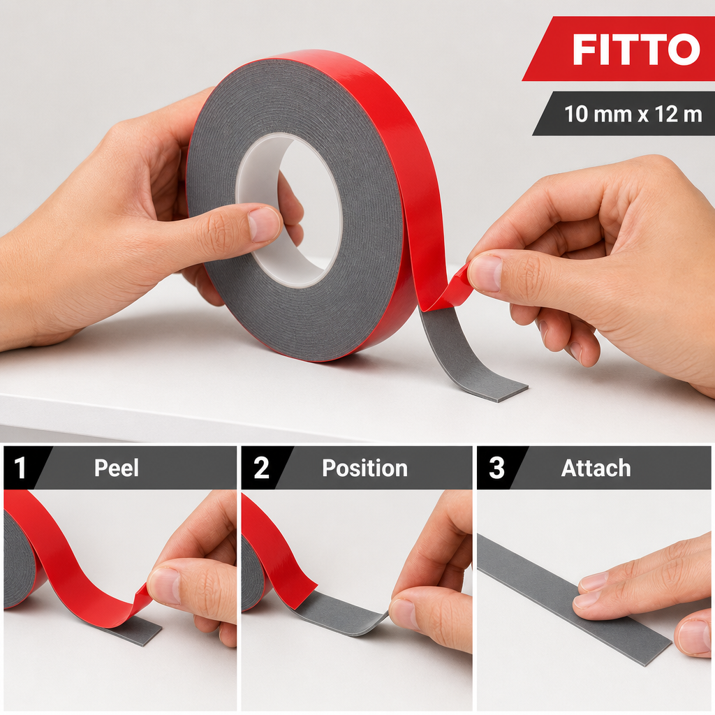 144 Pieces Grey Double-Sided Mounting Tape with Red Release Film, 10 mm x 12 m, 1 Roll