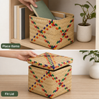 96 Pieces Woven Cube Storage Box with Lid, Multicolour Pattern, 3 x 3 Inch