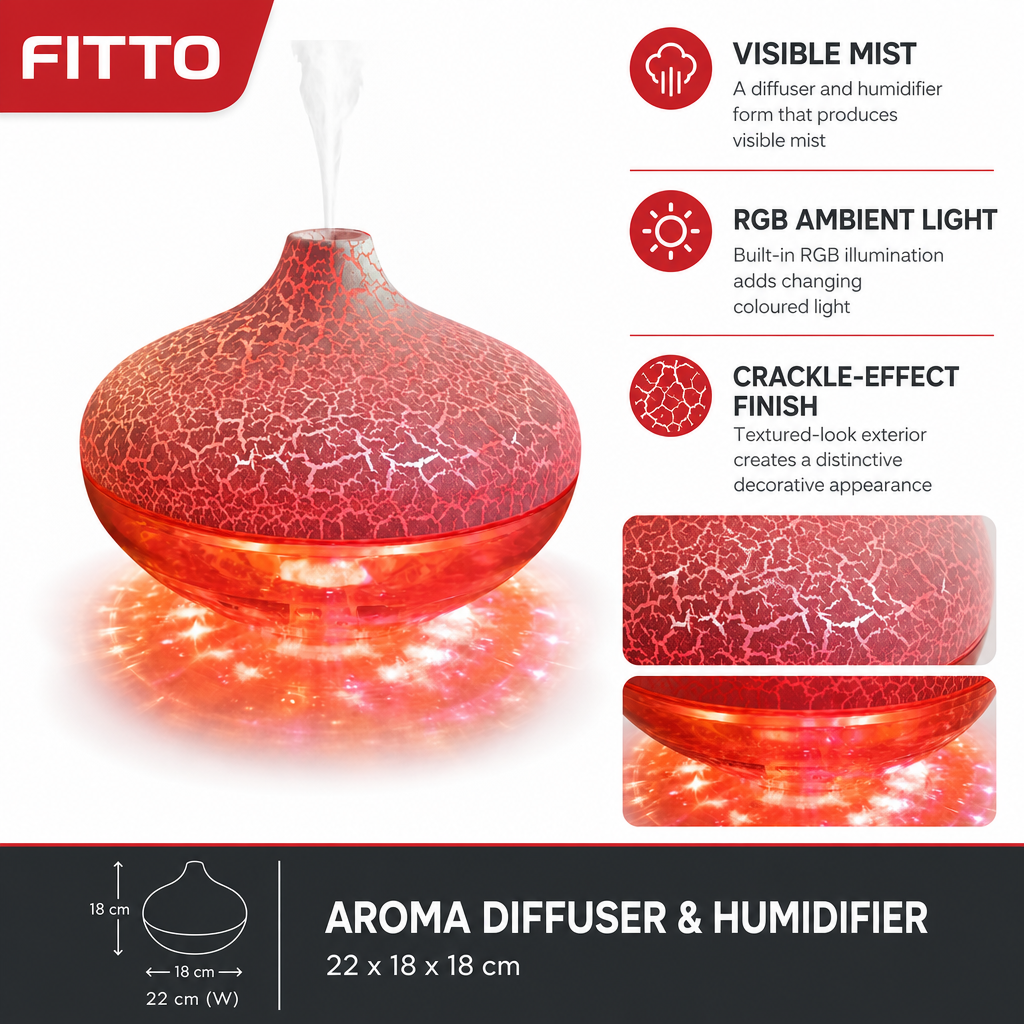 72 Pieces Red and White Crackle-Effect RGB Aroma Diffuser and Humidifier, 1 Unit