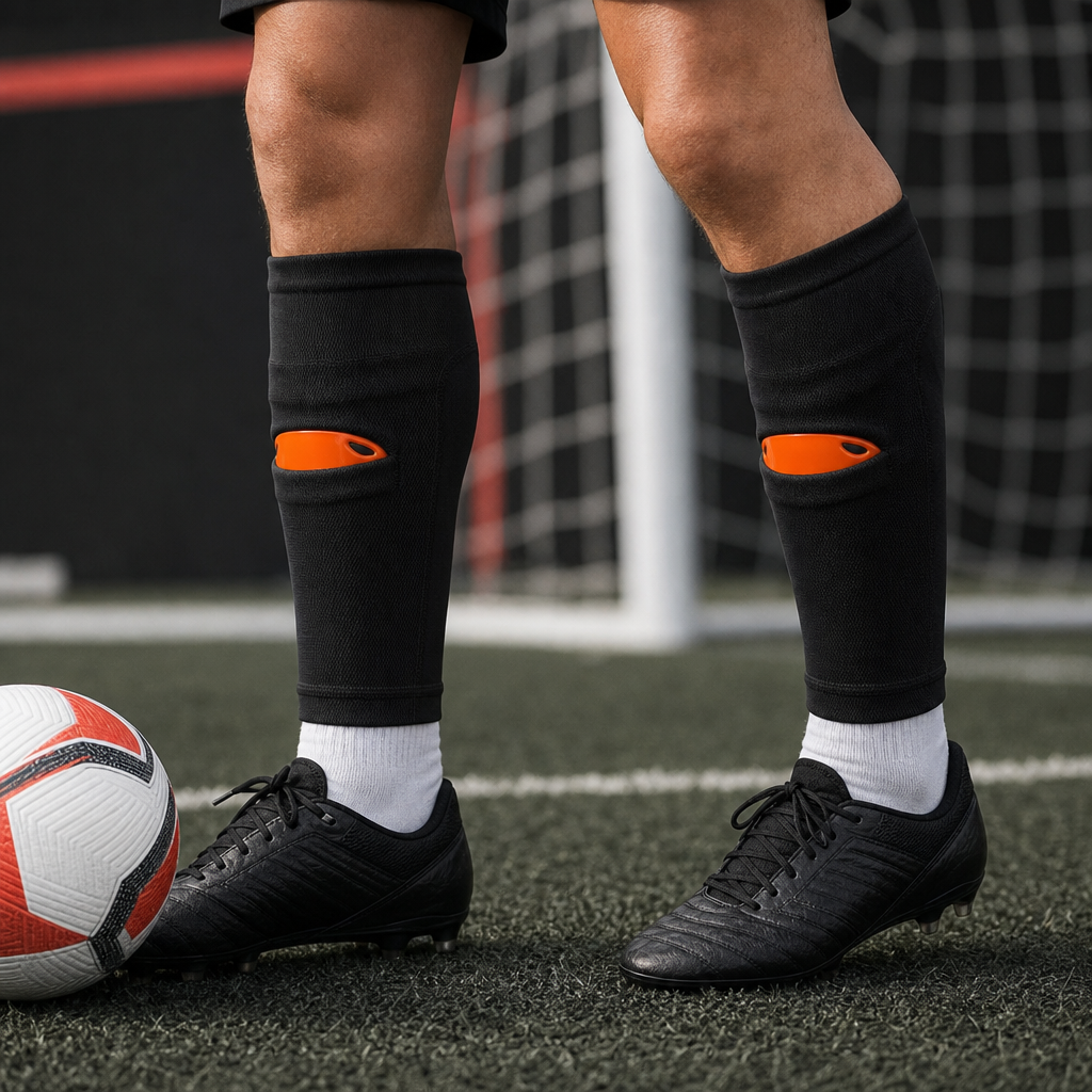 96 Pieces Shin Guard Socks, Size M, Black and Orange, Pair for Football Training and Sports Sessions