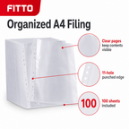 96 Pieces Clear A4 Sheet Protectors, 100 GSM, 11-Hole Punched, 100 Sheets for Filing and Presentations