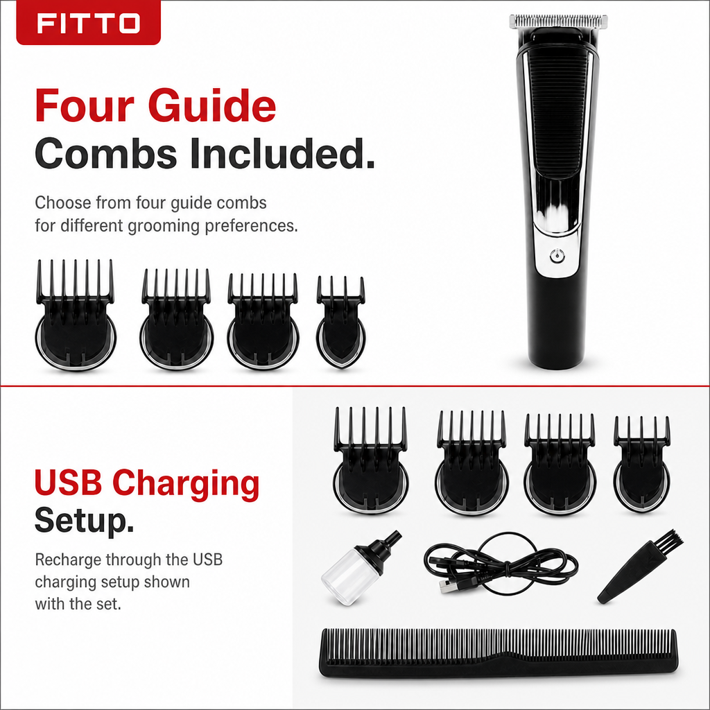 96 Pieces Hair Trimmers Set, Rechargeable Cordless Grooming Trimmer with 4 Guide Combs and USB Charging