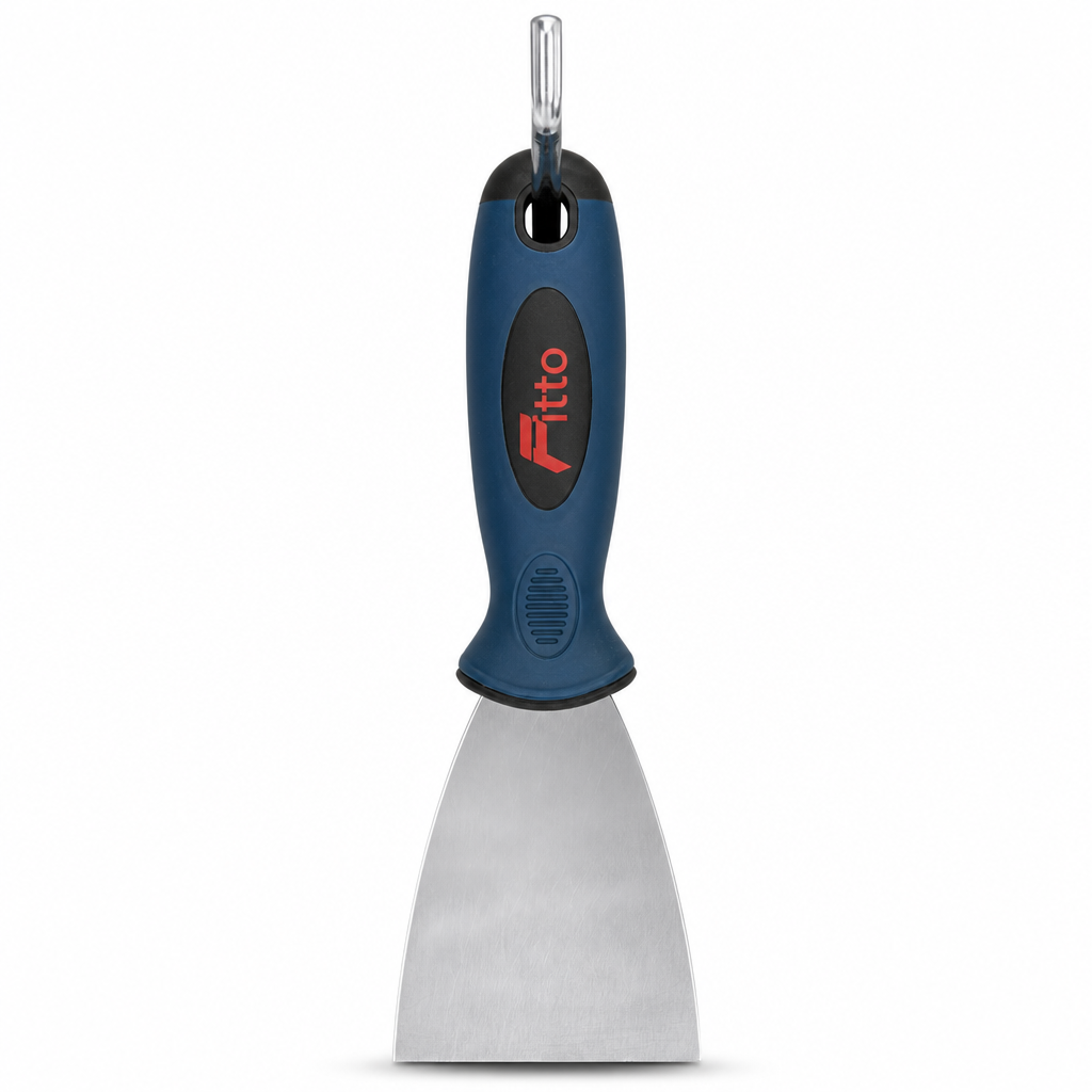 120 Pieces 3 Inch Stainless Steel Putty Knife and Paint Scraper with Rubber Handle, Blue Black Silver, 1 Piece