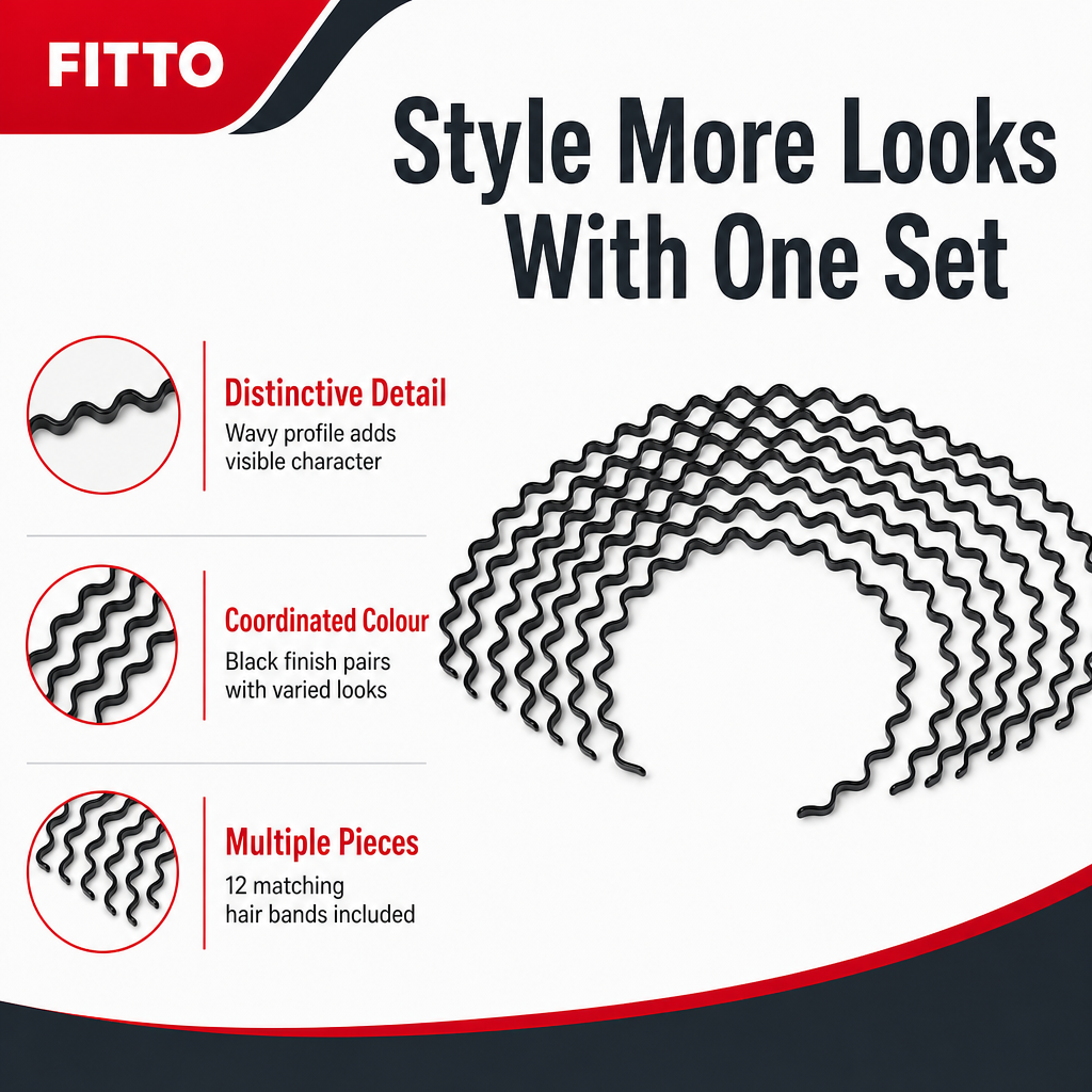 96 Pieces Black Wavy Fashion Hair Bands, 12 Pieces