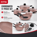 48 Pieces 11-Piece Non-Stick Cookwares Set, Almondine Pots and Pans for Everyday Cooking