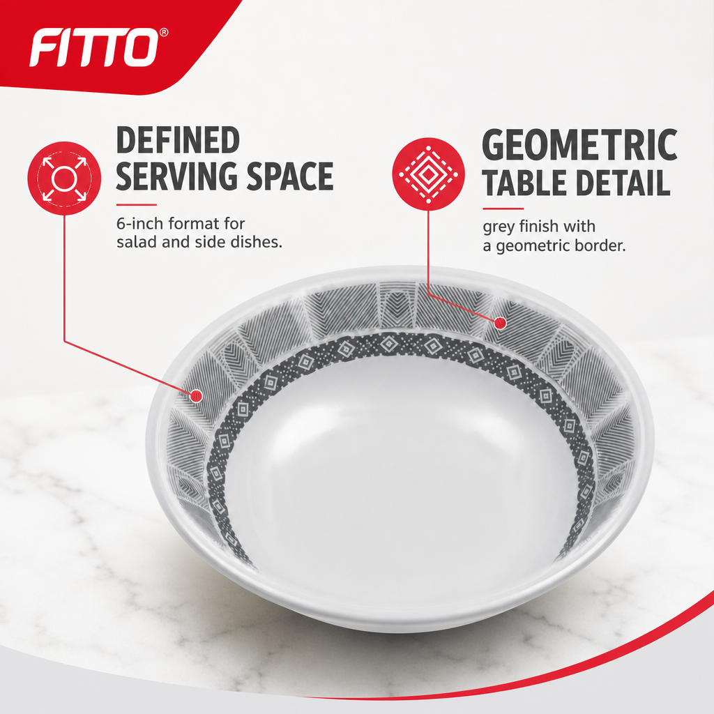 120 Pieces Melamine Salad Bowl, 6 Inch, Grey With Geometric Border