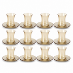 60 Pieces Glass Tea Cup and Saucer Set, Gold Tint, 12 Pieces
