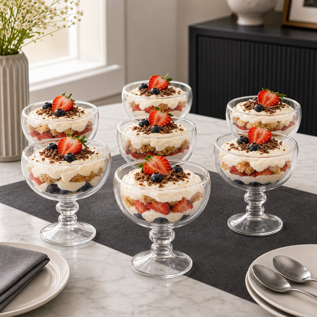 60 Pieces Double-Wall Glass Dessert Cup Set, Clear Stemmed Dessert Bowls, 6 Pieces