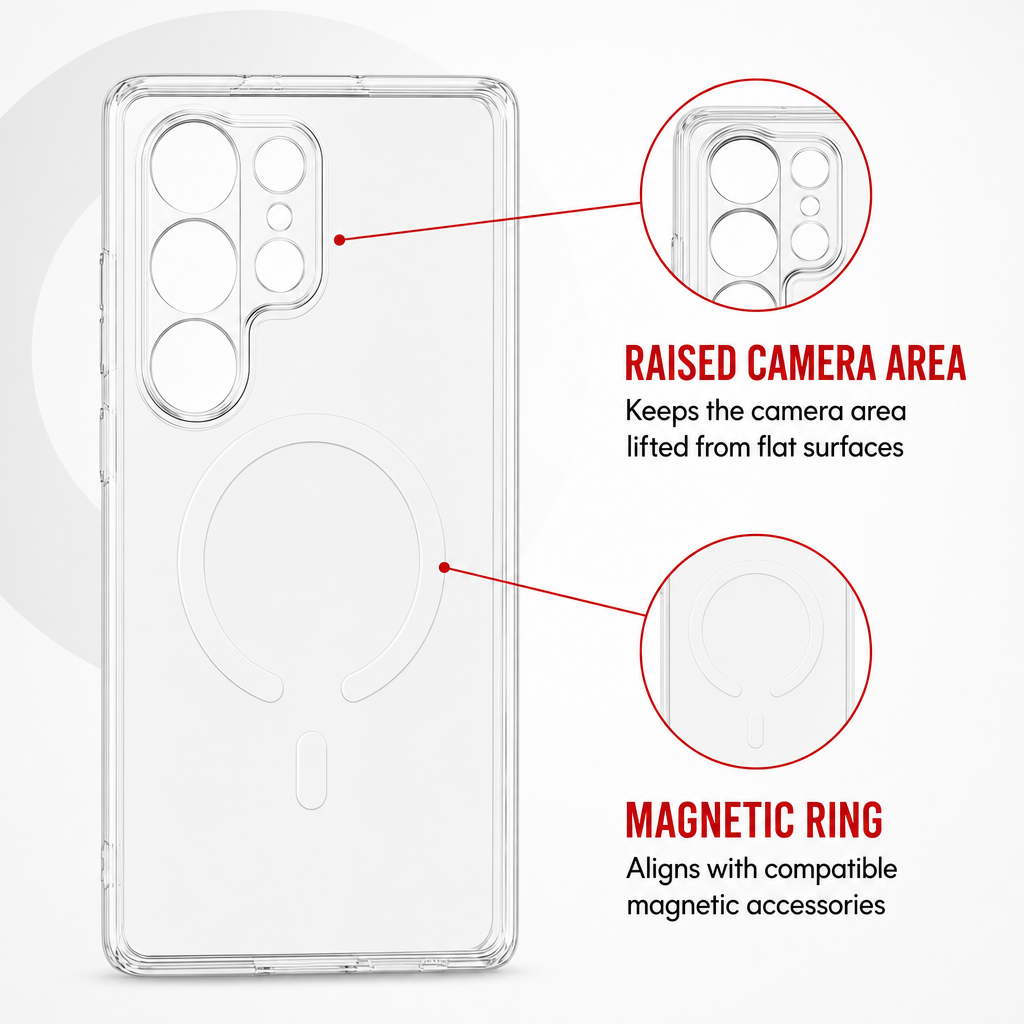 96 Pieces Crystal Clear Magnetic Phone Cases with Ring, Wireless Charging Support and Raised Camera Protection